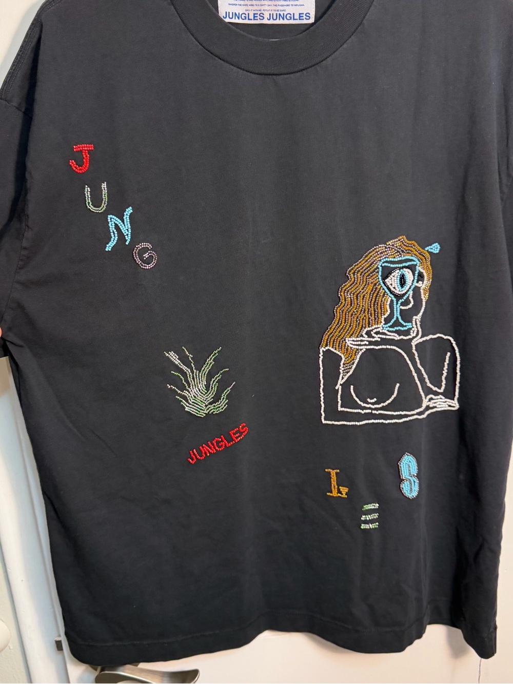 Jungles Jungles Black Bead Embroidered Tee Men’s Large Street Art - Picture 2 of 6